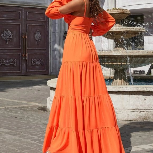 TANGERINE CUT OUT COLD SHOULDER LAYER MAXI DRESS - Picture 7 of 7